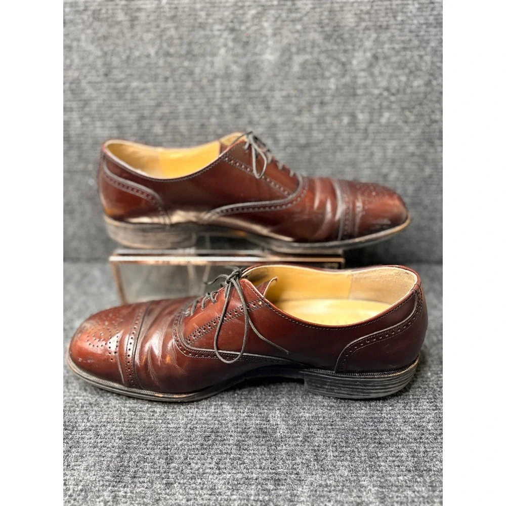 Dexter USA Mens Leather Cap Toe Oxford Shoes Burgundy Brogue Dress Lace Up 10.5